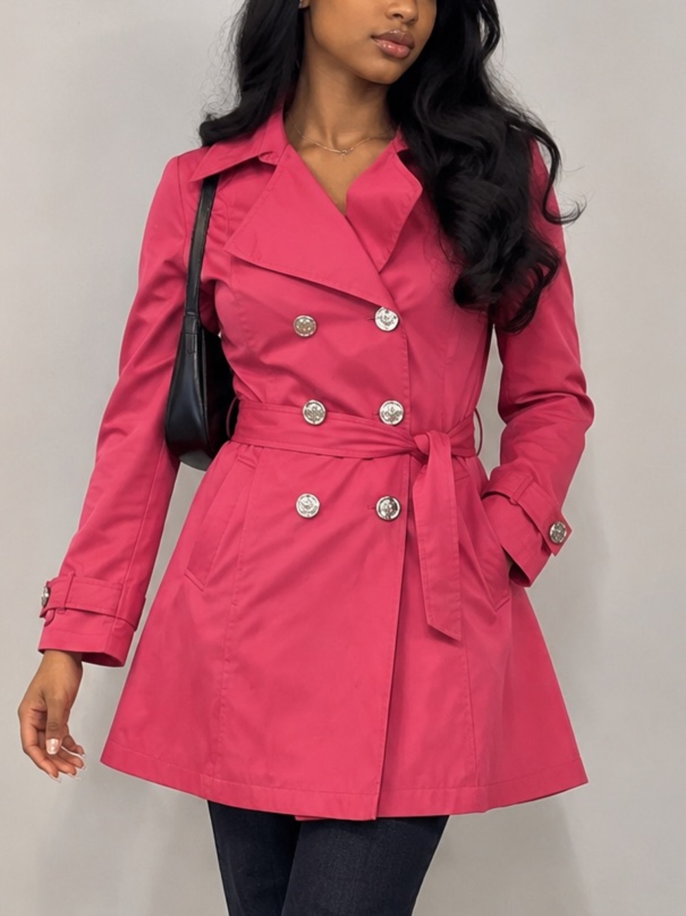Michael Kors Pink Double-Breasted Trench Coat with Waist Tie